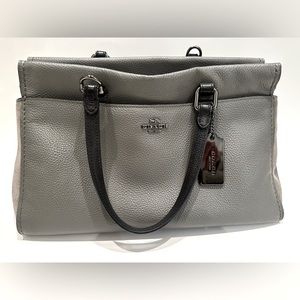 Coach Fulton Satchel Color Block Mixed Leather and Suede Gray & Black